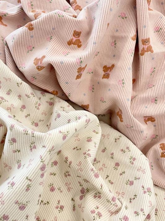 Printed Cotton Corduroy Fabric, for Dresses & Cushions