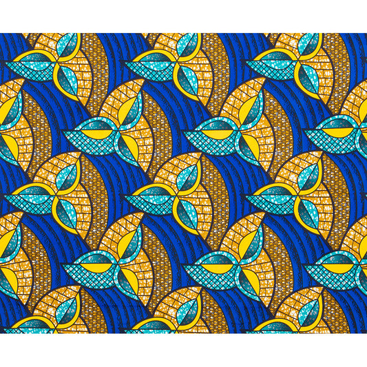 Ankara Polyester Wax Print Fabric, Flocked (Blue)
