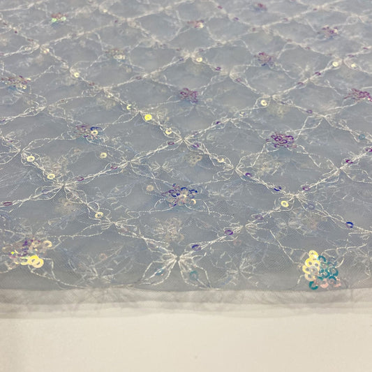 Sequin Embroidery Mesh, Diamond Grid for Apparel, 51 in Wide