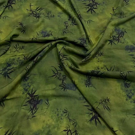 Rayon Fabric, Green Bamboo Print, for Qipao & Pajamas