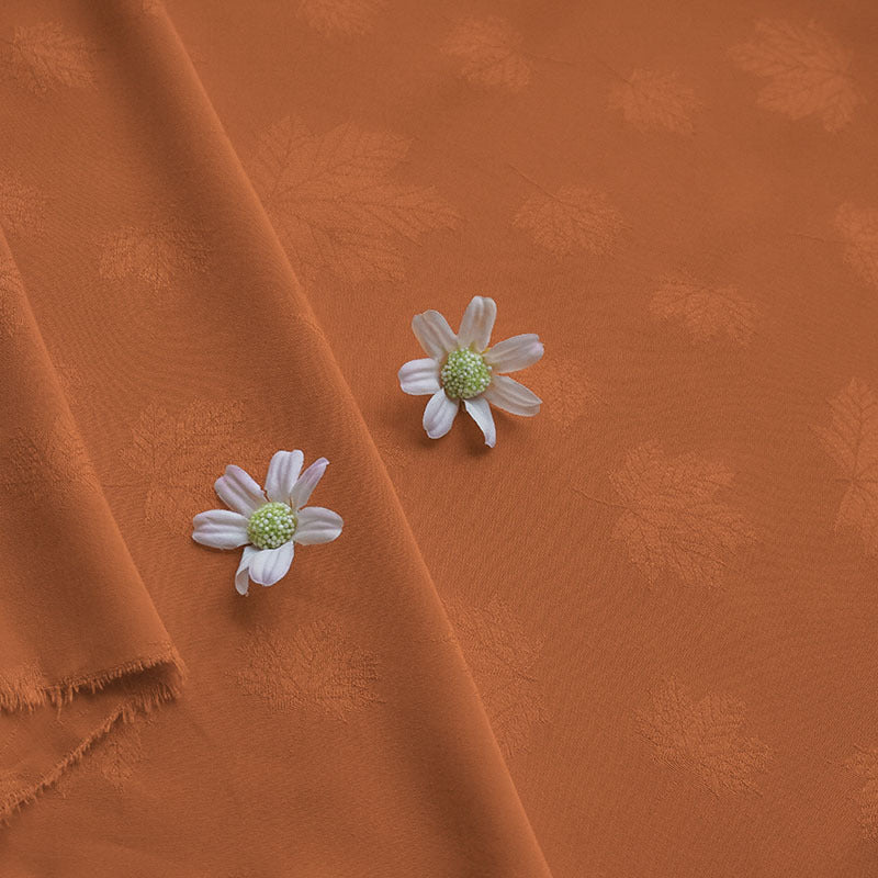Rayon Jacquard Fabric, Vintage Maple Leaf Hanfu Cloth - Brick Red