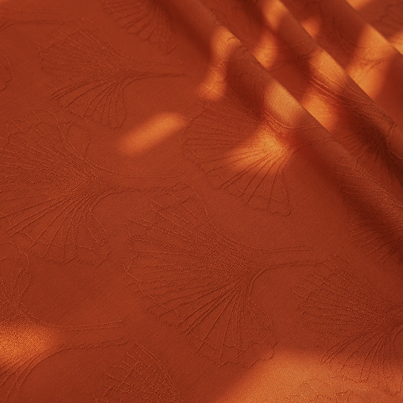 Vintage Rayon Ginkgo Leaf Jacquard Fabric, Fluid Drape - Red & Crimson & Orange