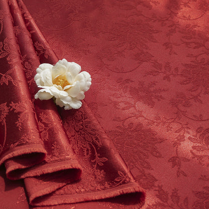Cotton-Poly Jacquard Fabric, Peony Satin Hanfu & Qipao Cloth - Rouge Red