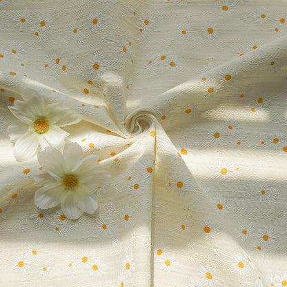 Cotton Seersucker Fabric, Daisy Print Cloth for Dresses & Sleepwear - Cream Yellow