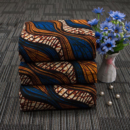 African Wax Print Fabric, Plain-Weave Polyester (Square Print)