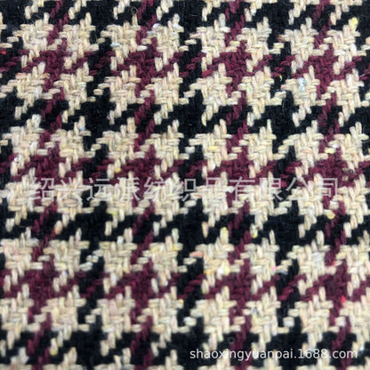 Houndstooth Tweed Fabric, 4 Colors for Jackets, Pants & Decor - Wine Red