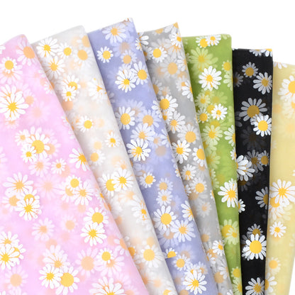 Daisy Print Polyester Gauze Fabric, Sheer Floral Mesh for Wedding & Apparel