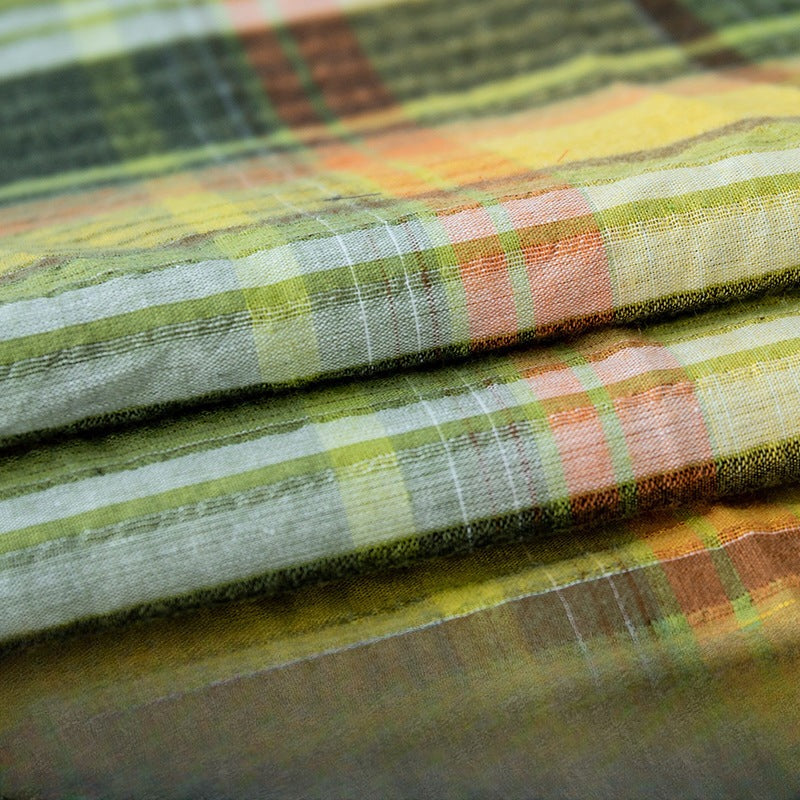 Gold & Silver Thread Cotton Plaid Fabric, Metallic Check Cloth for Shirts - Yellow Green Gold Thread Plaid