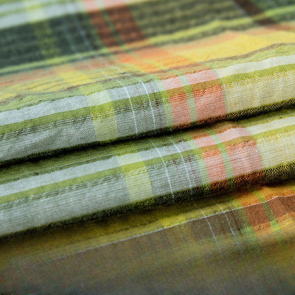 Gold & Silver Thread Cotton Plaid Fabric, Metallic Check Cloth for Shirts - Yellow Green Gold Thread Plaid