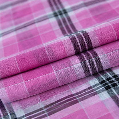 6060 Cotton Plaid Fabric, Lightweight Check Cloth for Shirts & Skirts - Black Pink Plaid