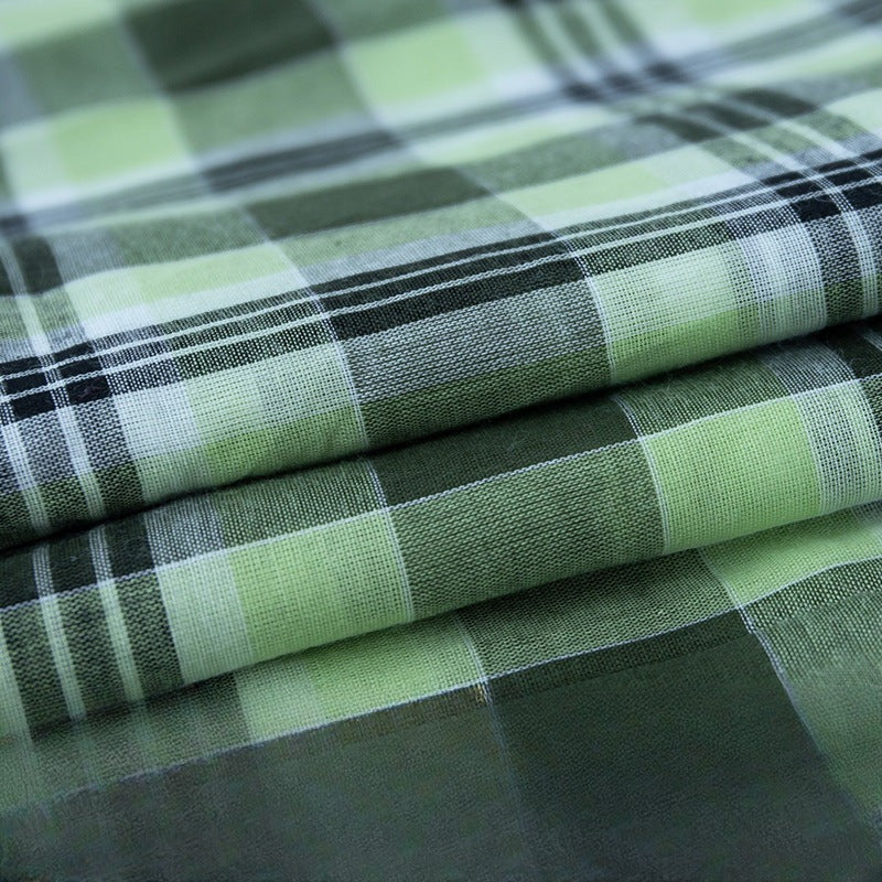 6060 Cotton Plaid Fabric, Lightweight Check Cloth for Shirts & Skirts - Green Black Plaid