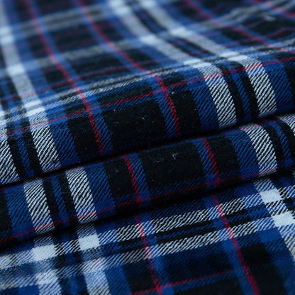 2121 Cotton Plaid Fabric, Classic English-Style Check for Shirts & Skirts - Royal Blue Black Check