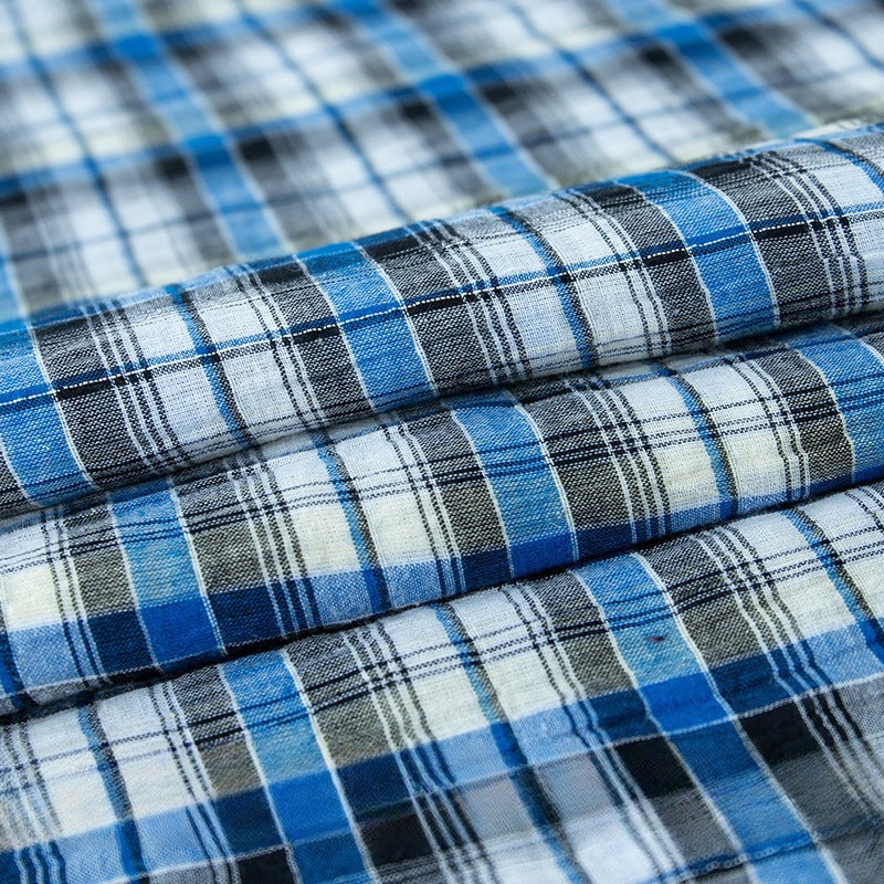 Gold & Silver Thread Cotton Plaid Fabric, Metallic Check Cloth for Shirts