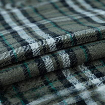 2121 Cotton Plaid Fabric, Classic English-Style Check for Shirts & Skirts - Green Black White Check
