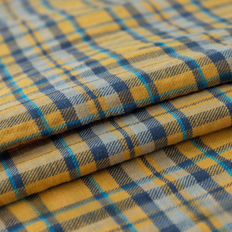 2121 Cotton Plaid Fabric, Classic English-Style Check for Shirts & Skirts - Yellow Blue White Check