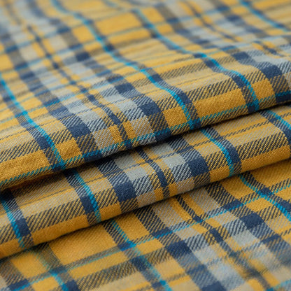 2121 Cotton Plaid Fabric, Classic English-Style Check for Shirts & Skirts - Yellow Blue White Check
