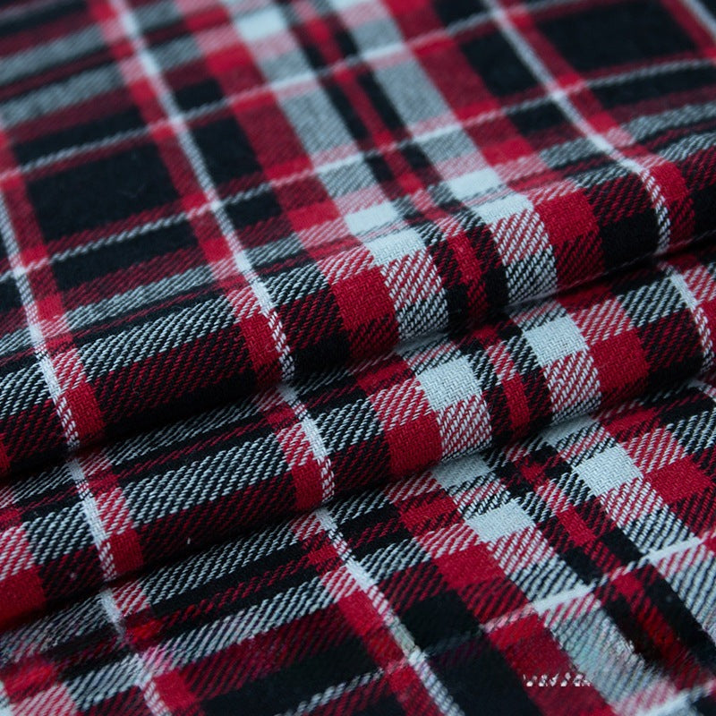 2121 Cotton Plaid Fabric, Classic English-Style Check for Shirts & Skirts - Black Red White Check