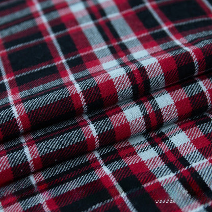2121 Cotton Plaid Fabric, Classic English-Style Check for Shirts & Skirts - Black Red White Check