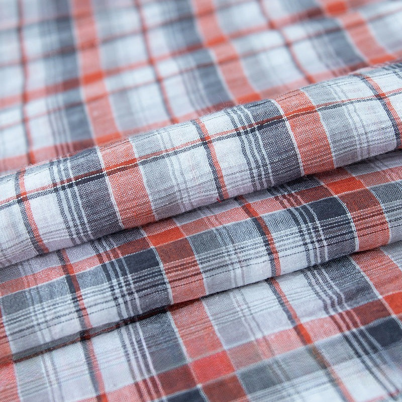 Gold & Silver Thread Cotton Plaid Fabric, Metallic Check Cloth for Shirts - Grey Red Silver Thread Plaid