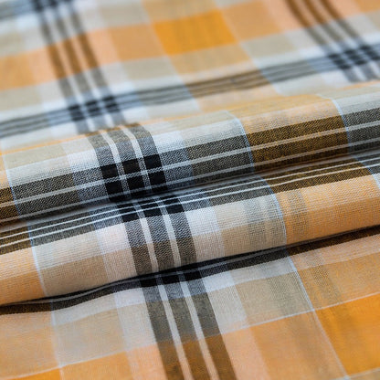 6060 Cotton Plaid Fabric, Lightweight Check Cloth for Shirts & Skirts - Yellow Black Plaid