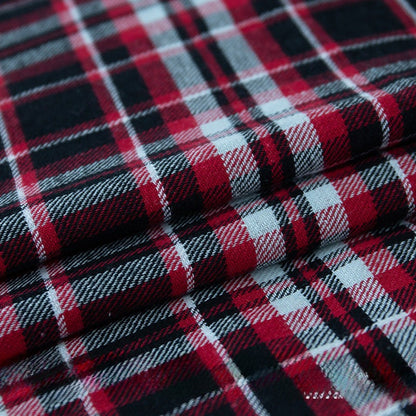 2121 Cotton Plaid Fabric, Classic English-Style Check for Shirts & Skirts - Black Red White Check