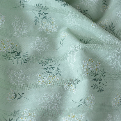 Floral Cotton Jacquard Fabric - Dress & Shirt by the Yard - Green Base