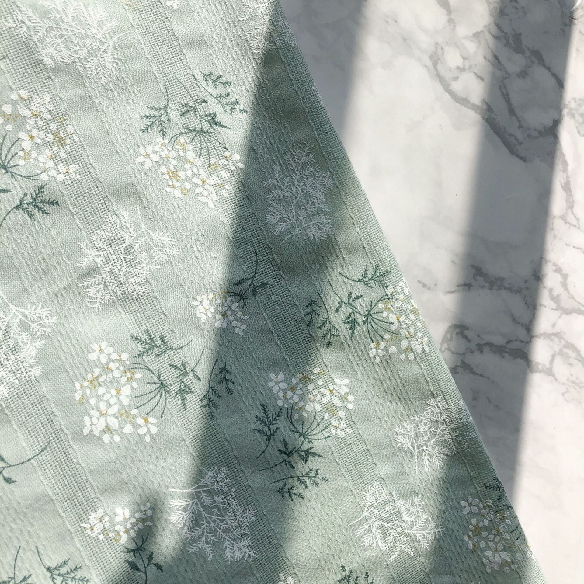 Cotton Bouquet Jacquard Fabric, for Dresses & DIY - Sage Green
