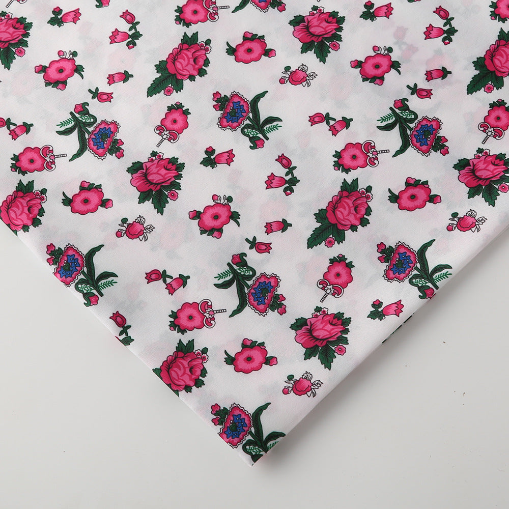 Floral Polyester Fabric - Shirt & Craft by the Yard - White