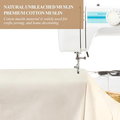 100% Cotton Muslin Fabric, Unbleached for Sewing & Crafts