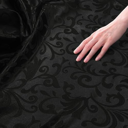 Damask Jacquard Satin Fabric - Dress & Craft by the Yard - Black
