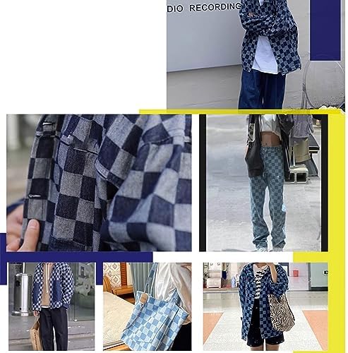 Cotton Denim Checkered Fabric, 33" Wide by The Yard for Apparel & Home