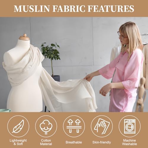 100% Cotton Muslin Fabric, Unbleached for Sewing & Crafts
