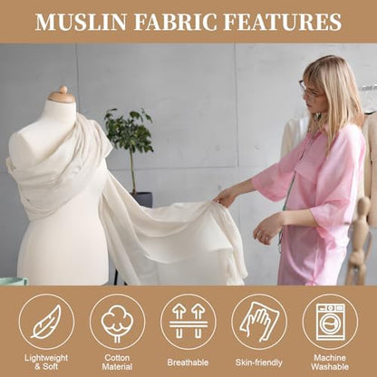 100% Cotton Muslin Fabric, Unbleached for Sewing & Crafts