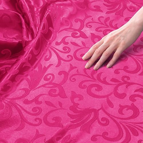 Damask Jacquard Satin Fabric - Dress & Craft by the Yard - Hot Pink