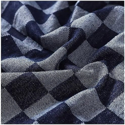 Cotton Denim Checkered Fabric, 33" Wide by The Yard for Apparel & Home - Dark Blue