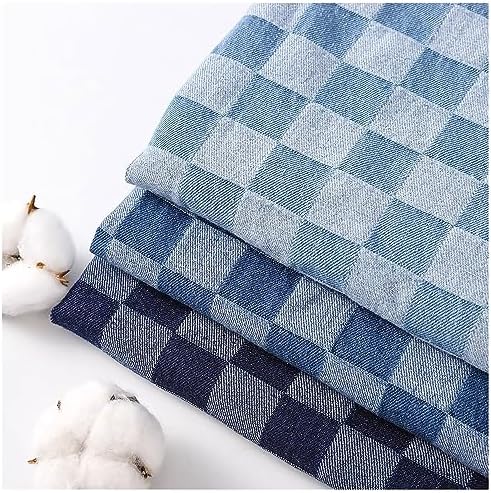 Cotton Denim Checkered Fabric, 33" Wide by The Yard for Apparel & Home