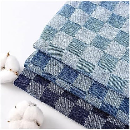 Cotton Denim Checkered Fabric, 33" Wide by The Yard for Apparel & Home