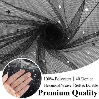 Star Moon Sequin Tulle Fabric - Glitter Sheer Netting for Bridal Veil & Wedding Decor by the Yard