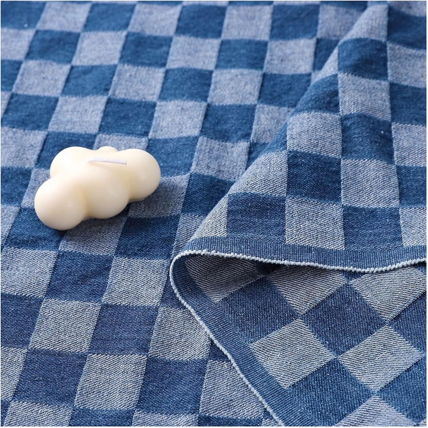Cotton Denim Checkered Fabric, 33" Wide by The Yard for Apparel & Home