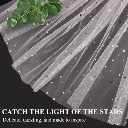 Star Moon Sequin Tulle Fabric - Glitter Sheer Netting for Bridal Veil & Wedding Decor by the Yard