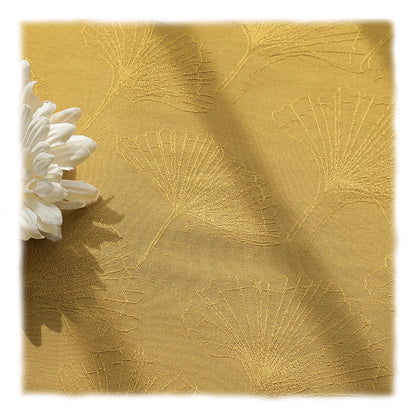 Vintage Rayon Ginkgo Leaf Jacquard Fabric, Fluid Drape - Mustard Yellow & Yellow
