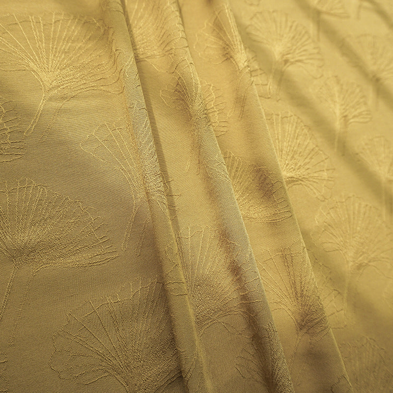 Vintage Rayon Ginkgo Leaf Jacquard Fabric, Fluid Drape
