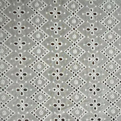 100% Cotton Cutwork Embroidered Fabric, 80 g/m², 130 cm Wide, for Dresses, Shirts & Table Linen - White