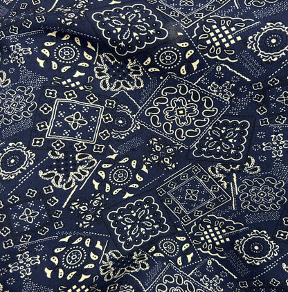 Rayon Fabric, Ethnic Navy Print, for Qipao & Dresses