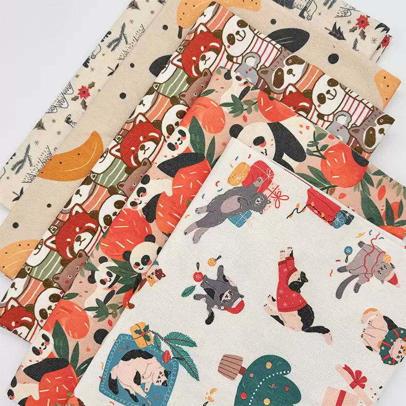 Christmas Print Cotton-Linen Fabric, Encrypted Woven Cloth for Decor & DIY