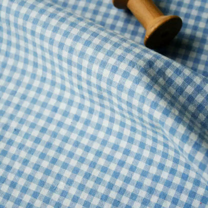Cotton Yarn-Dyed Check Fabric, for Shirts & Table Linens - 2mm Blue Check