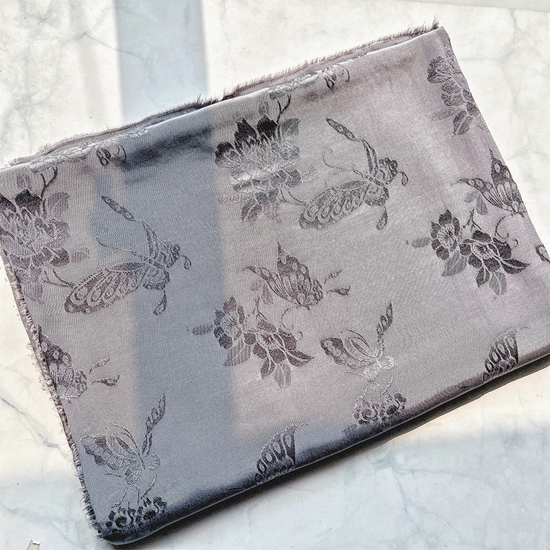 Rayon Jacquard Fabric, Butterfly & Flower Hanfu Cloth - Grey