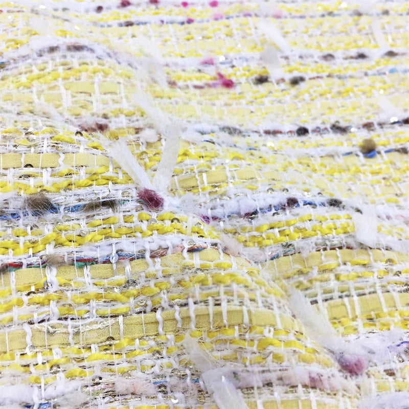 Wool Blend Yellow Tweed Fabric, for Coats & Bags - Yellow