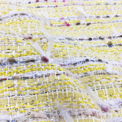 Wool Blend Yellow Tweed Fabric, for Coats & Bags - Yellow