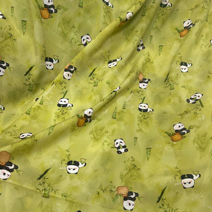 Rayon Fabric, Panda Bamboo Print, for Qipao & Homewear